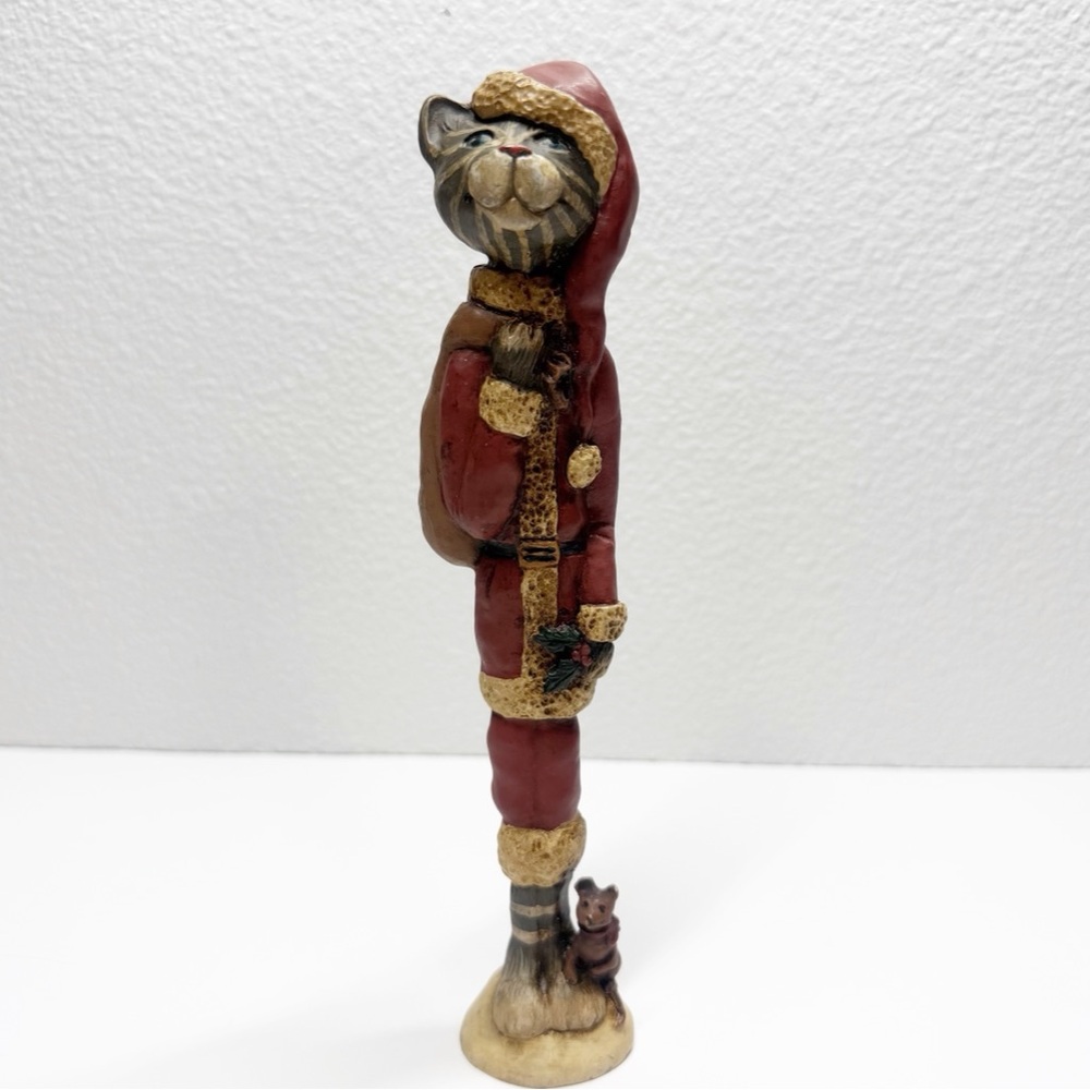Vintage 90s Kurt Adler Wood Pencil Tabby Santa Cat